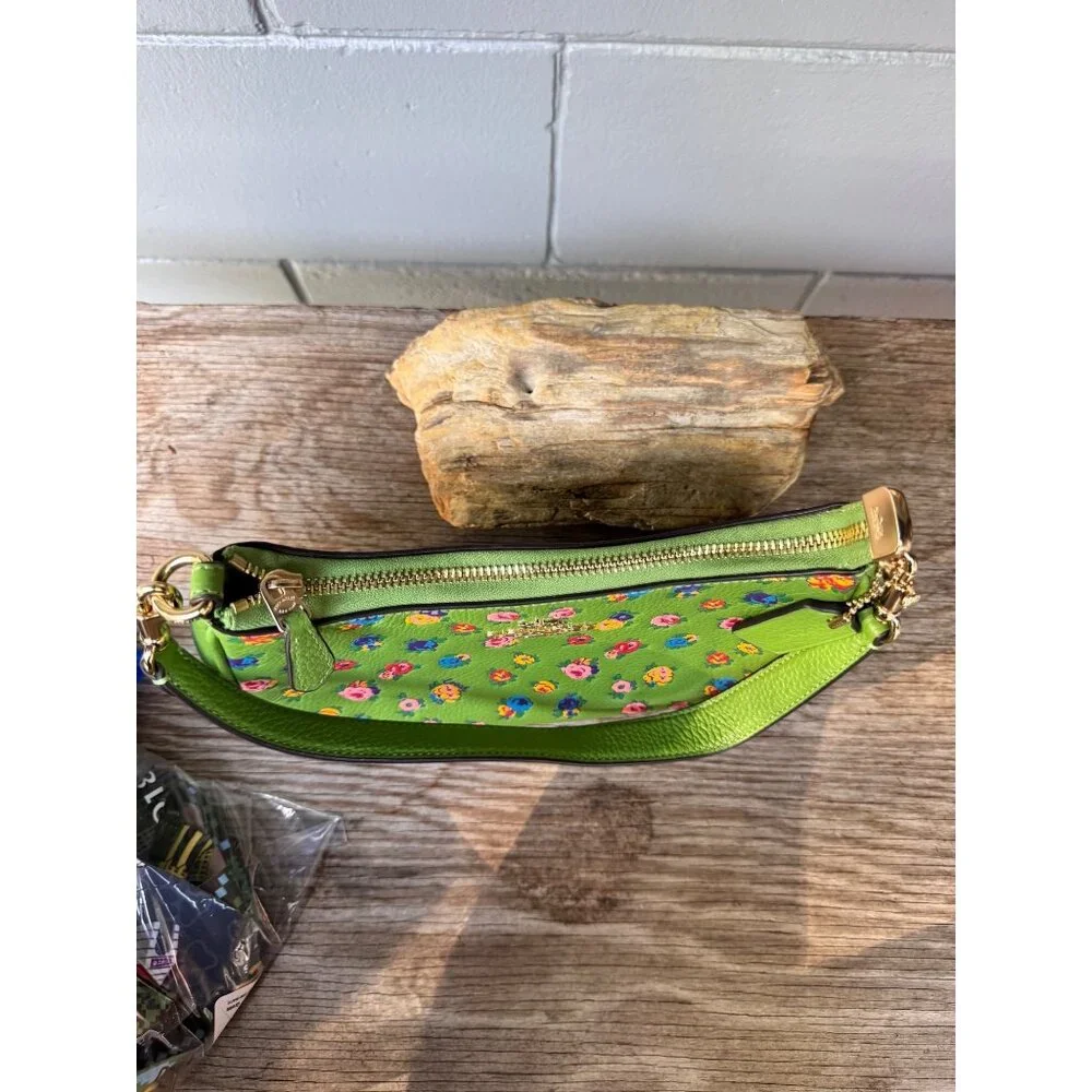 Coach Teri Shoulder Bag With Mini Vintage Rose Print Neon Green - Picture 7 of 10